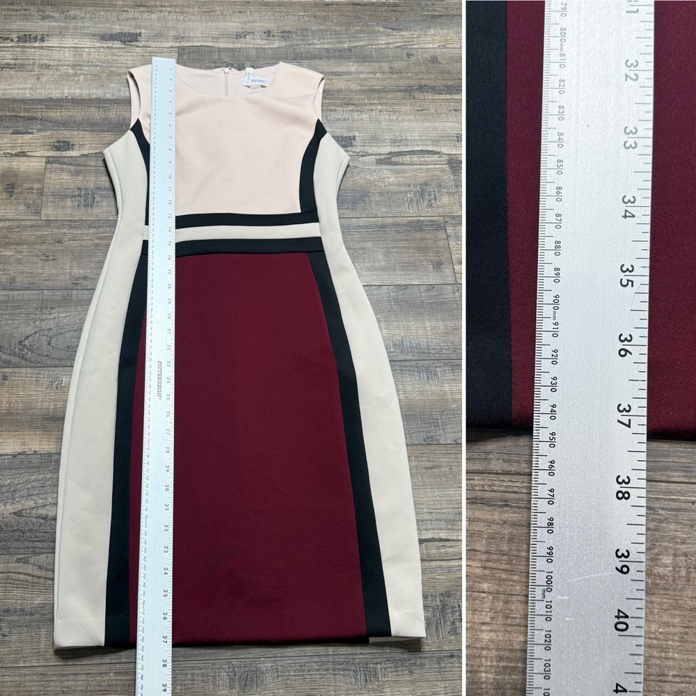 Calvin Klein Tri-Tone Midi Dress - Cream, Black, Burgundy Size 6 - Picture 6 of 12